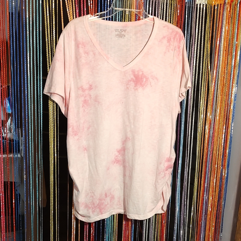 Lane Bryant Pink Tie-Dye V-Neck Tee